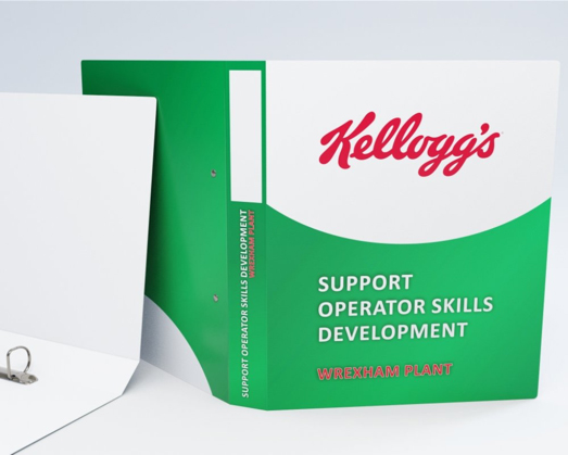 Lasting impression. Economical polyprop ring binder. Kellogg's manufacturing factory.