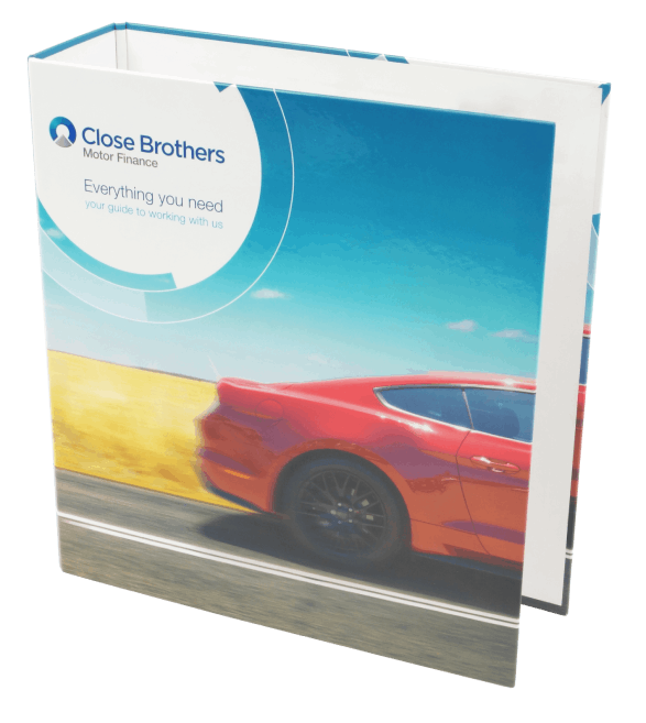 A4 lever arch ring binder made with paper over board, featuring a printed cover design for the finance sector.