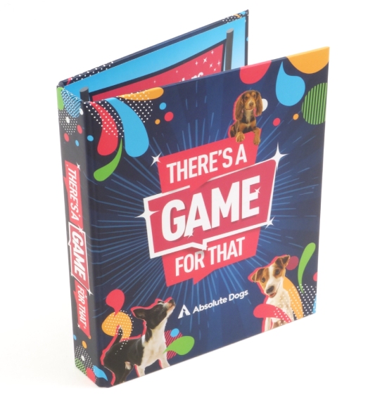 Paper over board product showcasing the texture and finish of the material, printed on the inside and outer, in vibrant colours for bingo entertainment.