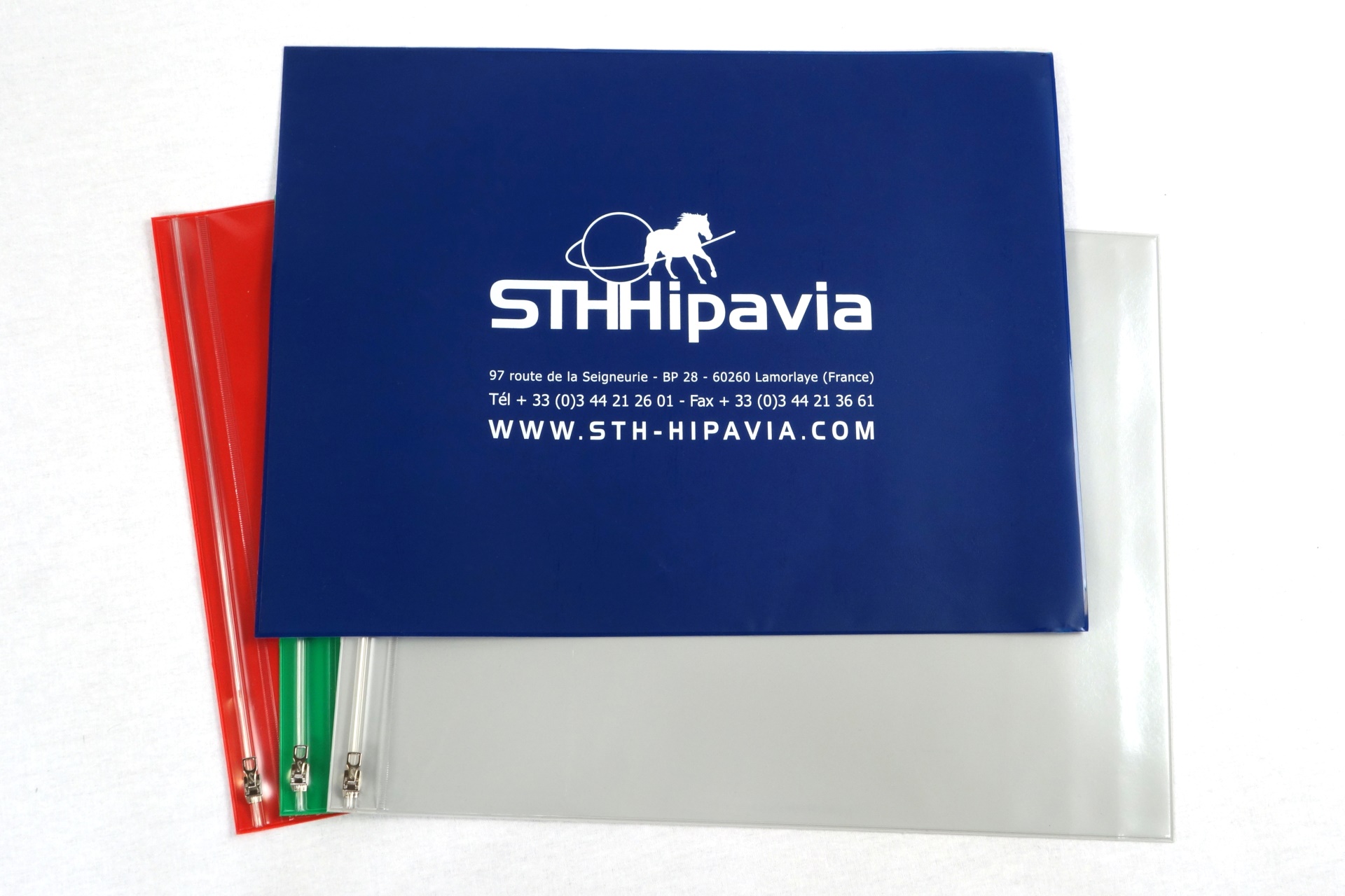 Custom zipped horse document Wallets printed with company details on coloured PVC Vinyl.