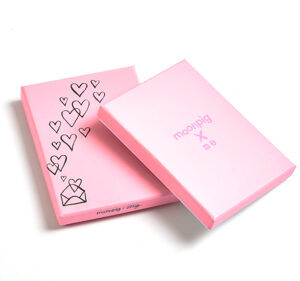 Paper over board lid and base gift box in pink for Moon Pig