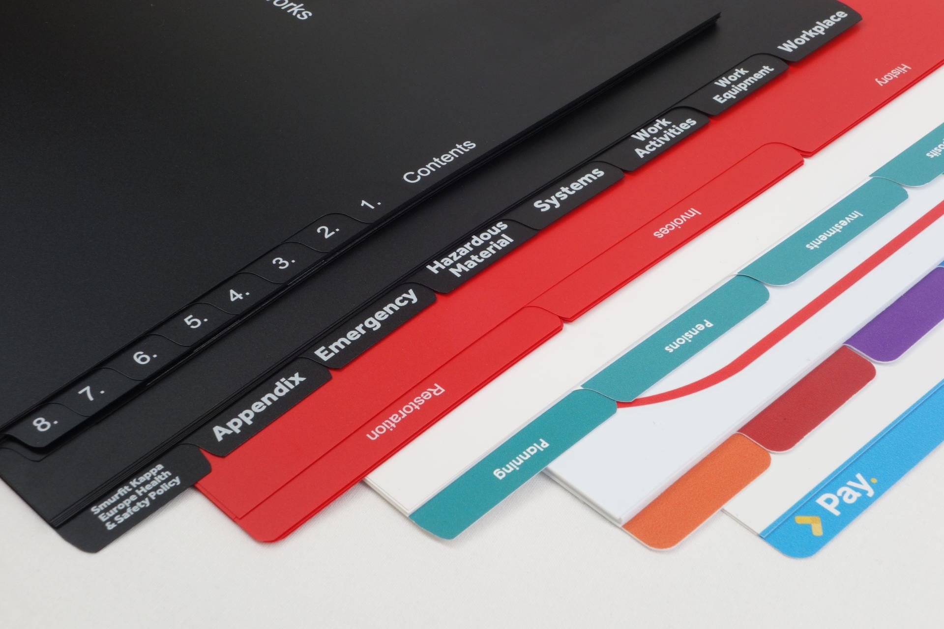 Custom printed tab dividers in different styles and colours