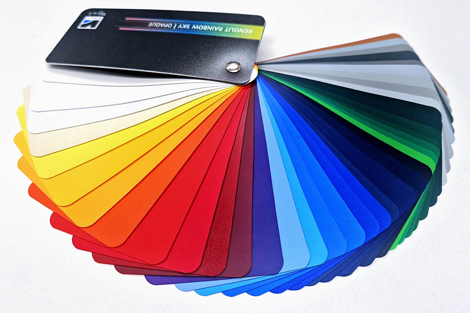 Range of colours available for PVC ring binders, pockets and wallets.