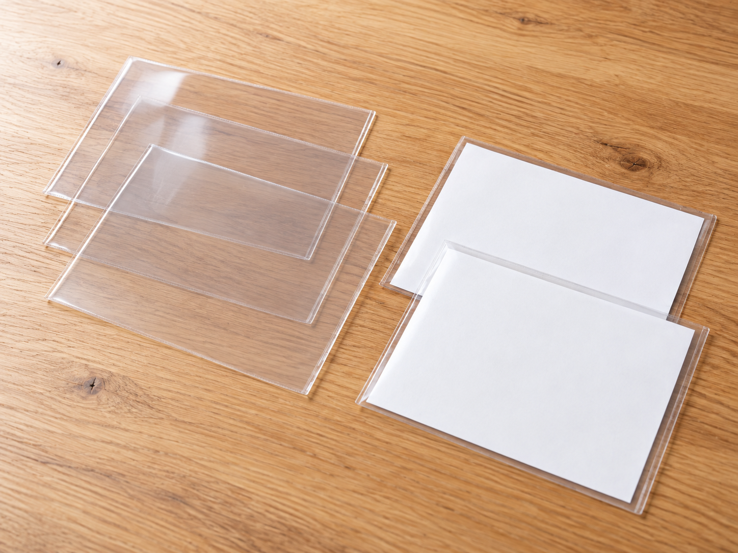 Clear Plastic Pockets on Wooden Desk with inserts